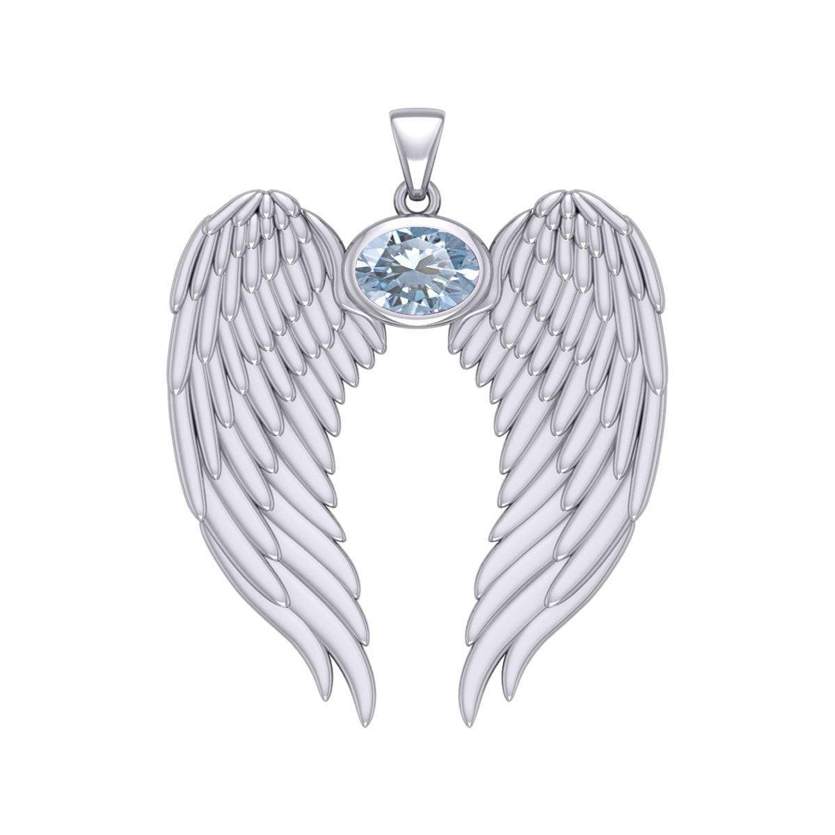 Guardian Angel Wings Silver Pendant with Birthstone TPD5868