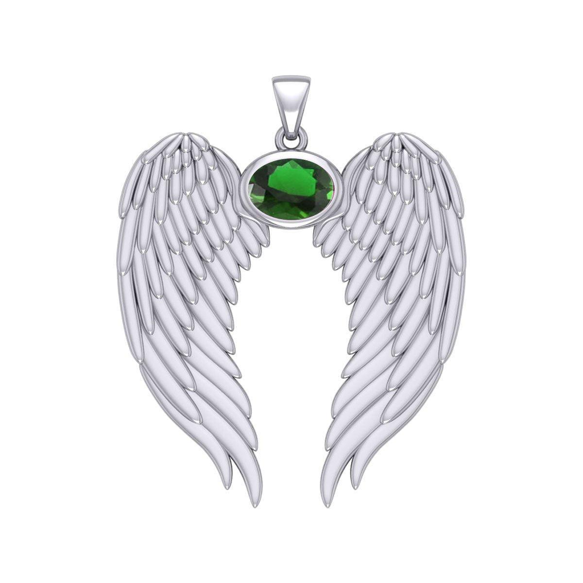 Guardian Angel Wings Silver Pendant with Birthstone TPD5868