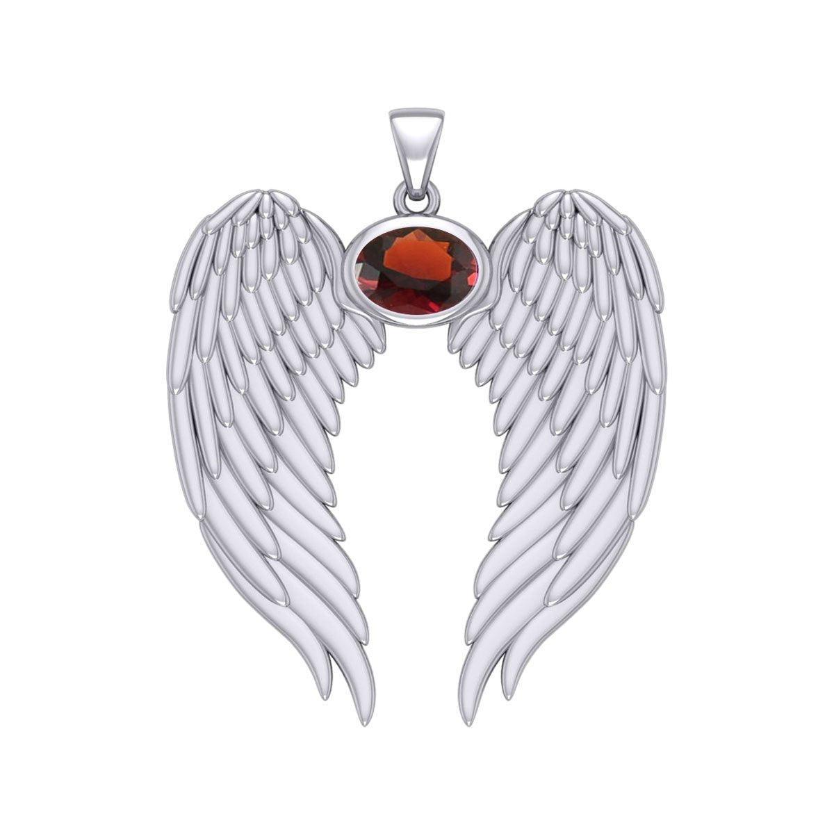 Guardian Angel Wings Silver Pendant with Birthstone TPD5868
