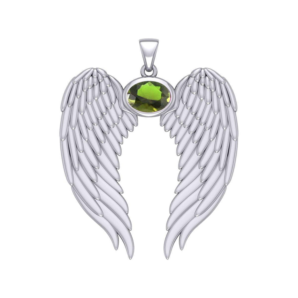 Guardian Angel Wings Silver Pendant with Birthstone TPD5868