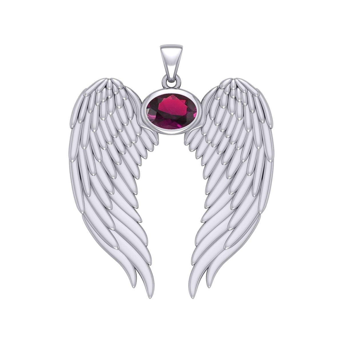 Guardian Angel Wings Silver Pendant with Birthstone TPD5868