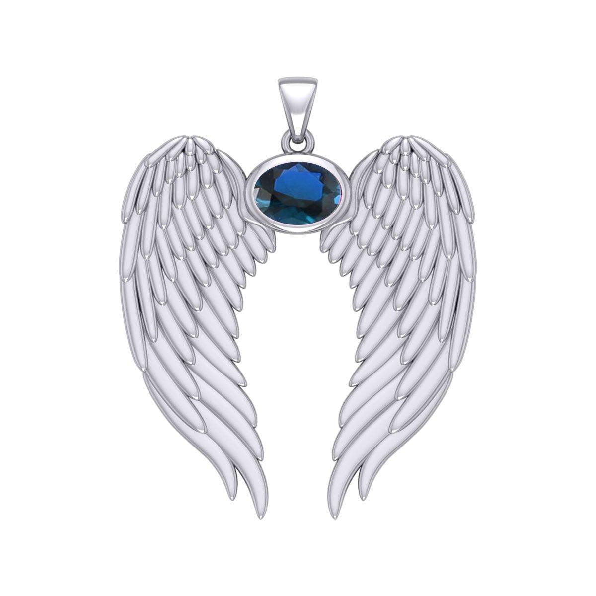 Guardian Angel Wings Silver Pendant with Birthstone TPD5868