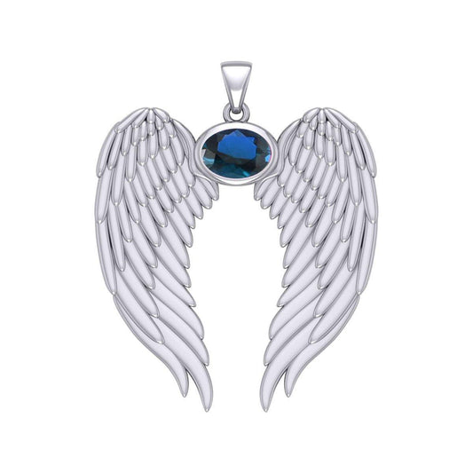 Guardian Angel Wings Silver Pendant with Birthstone TPD5868