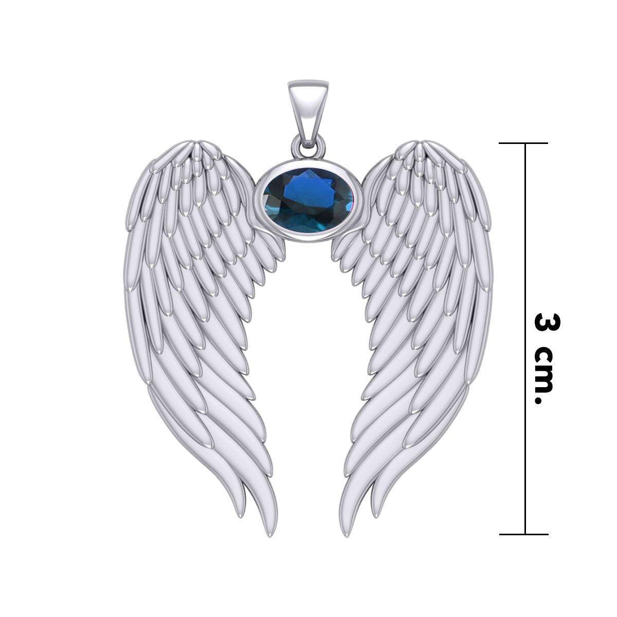 Guardian Angel Wings Silver Pendant with Birthstone TPD5868
