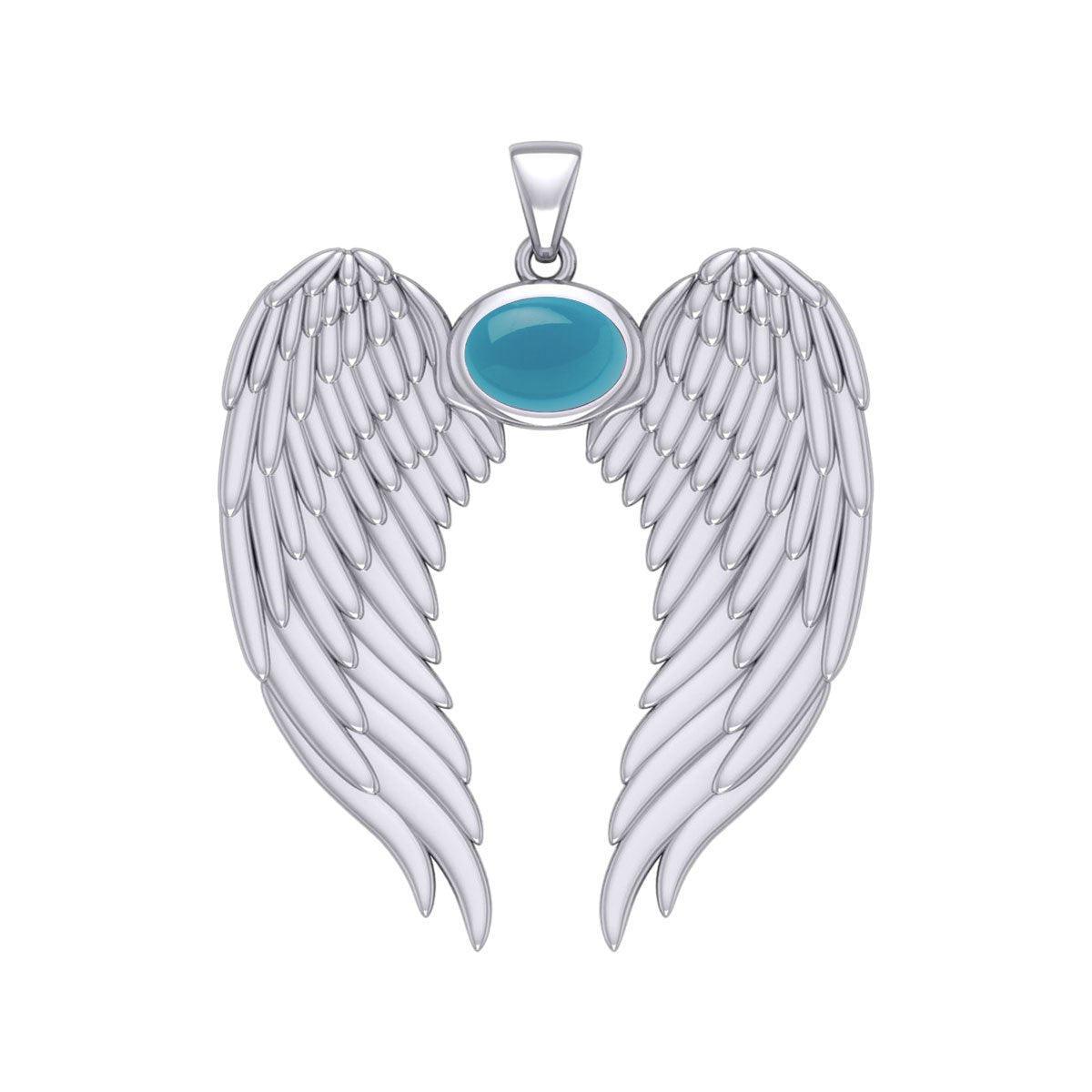 Guardian Angel Wings Silver Pendant with Birthstone TPD5868