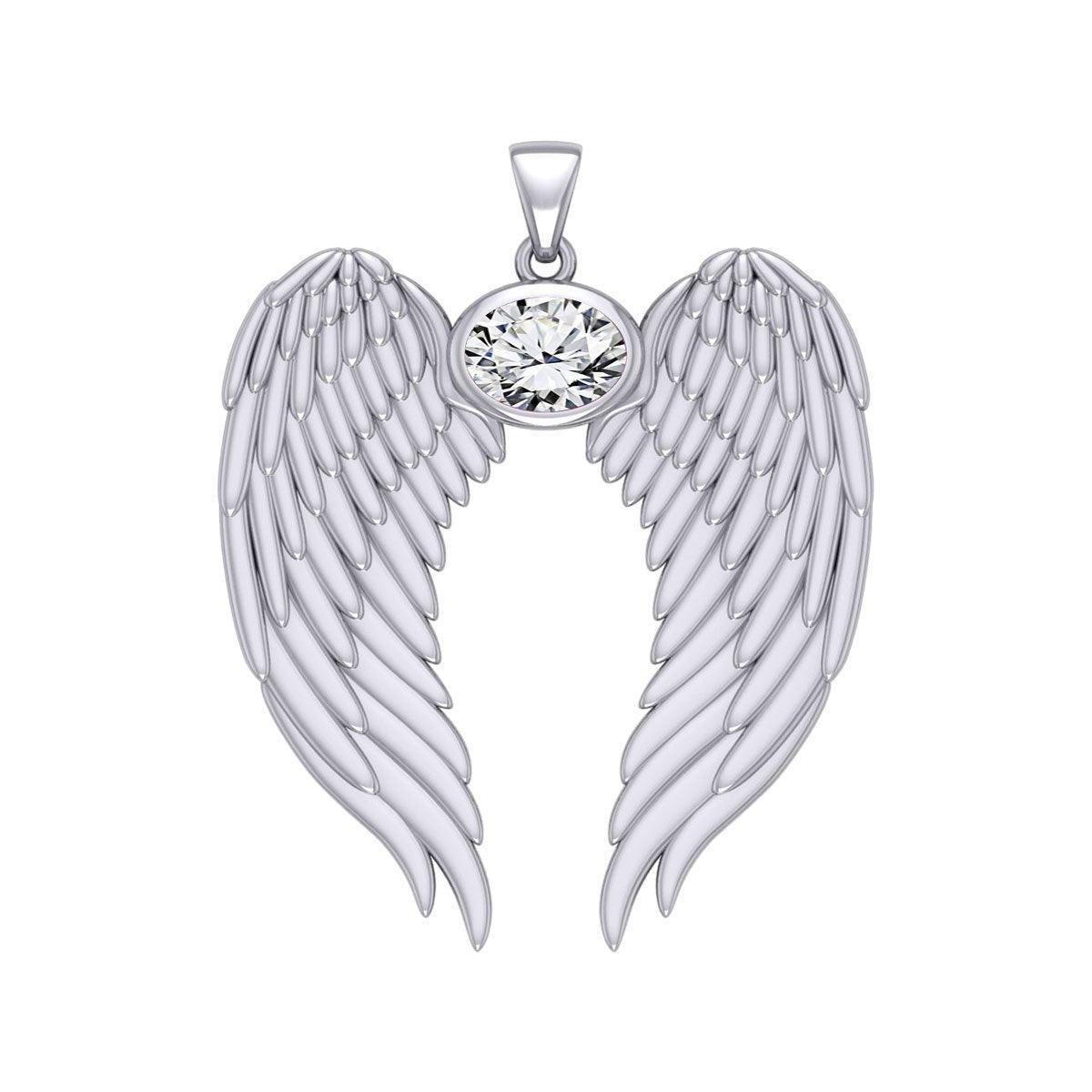 Guardian Angel Wings Silver Pendant with Birthstone TPD5868