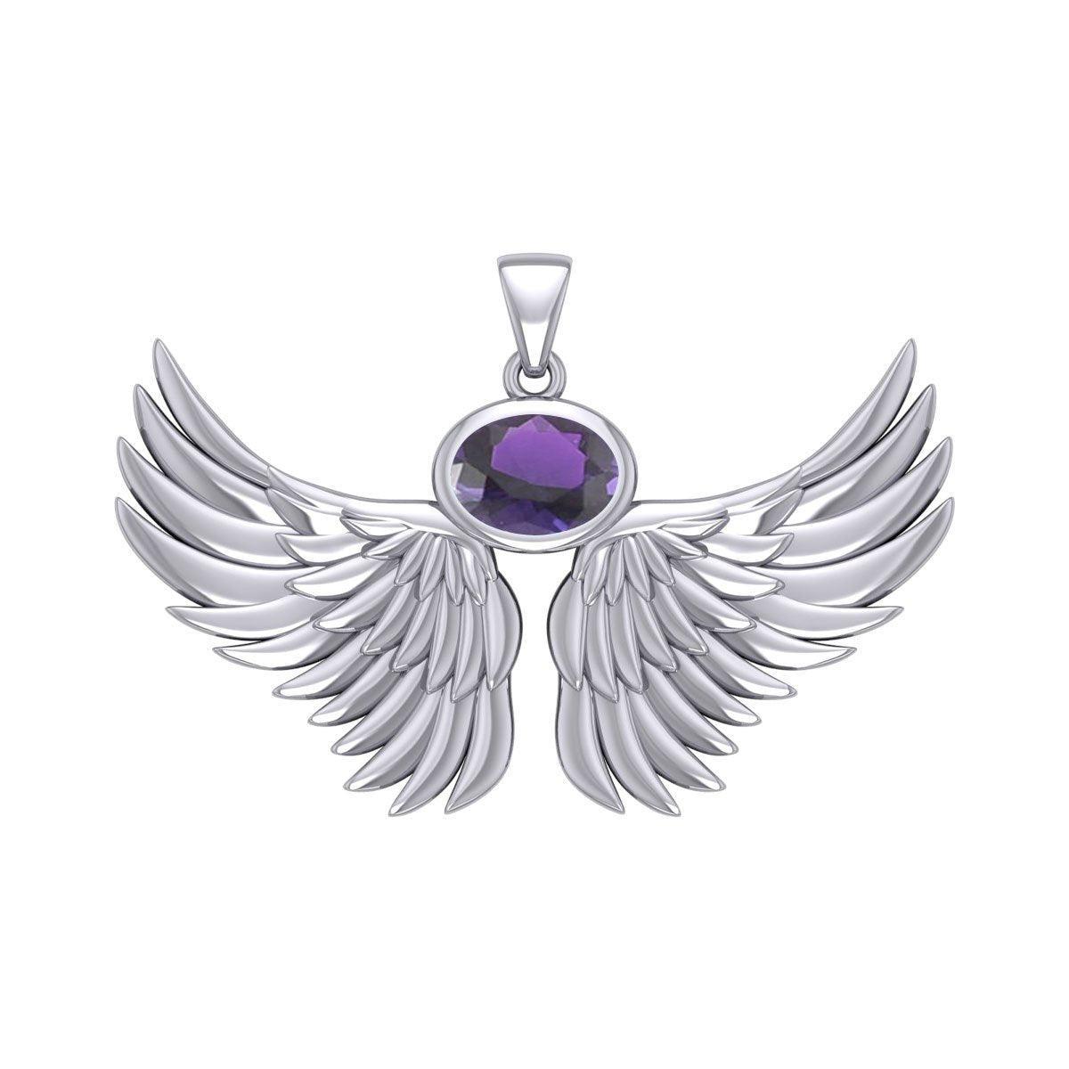Guardian Angel Wings Silver Pendant with Birthstone TPD5869