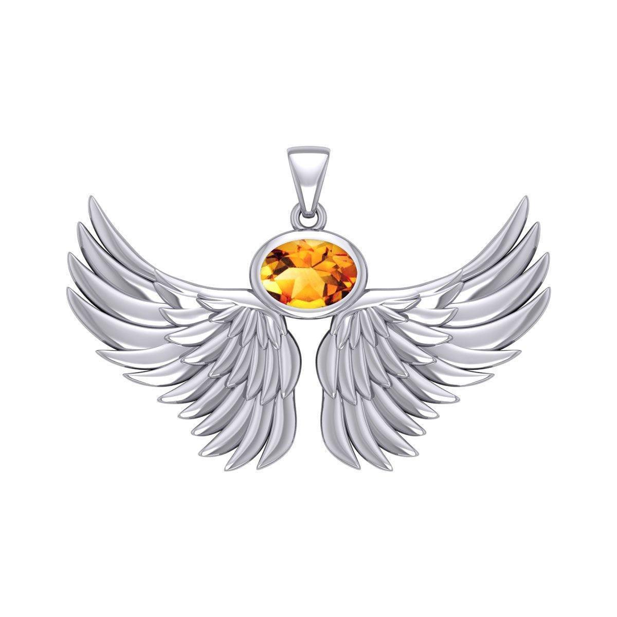 Guardian Angel Wings Silver Pendant with Birthstone TPD5869
