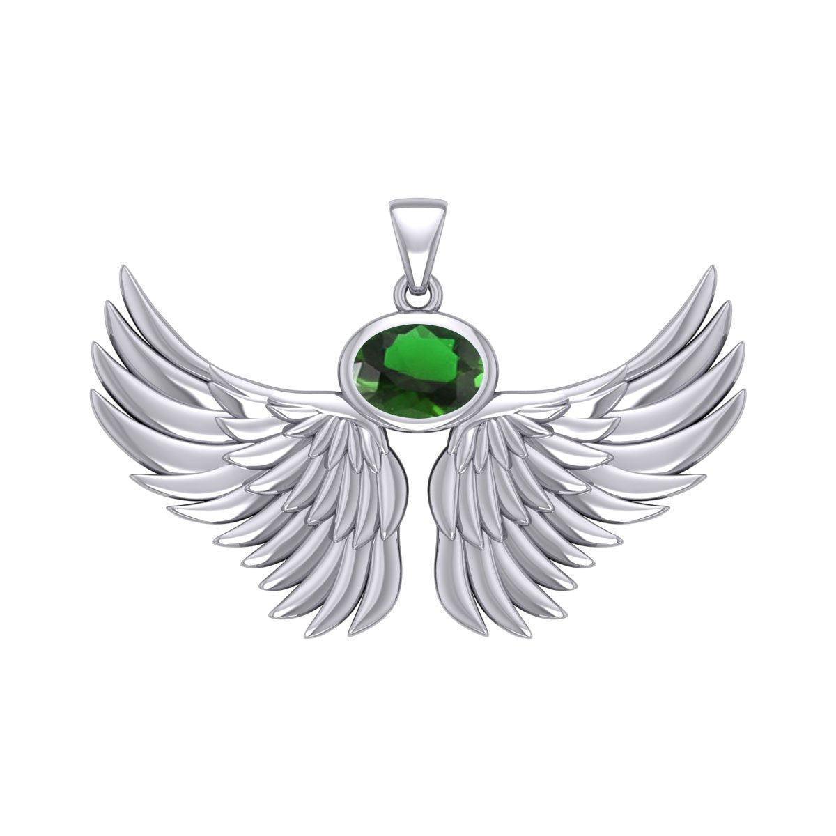 Guardian Angel Wings Silver Pendant with Birthstone TPD5869