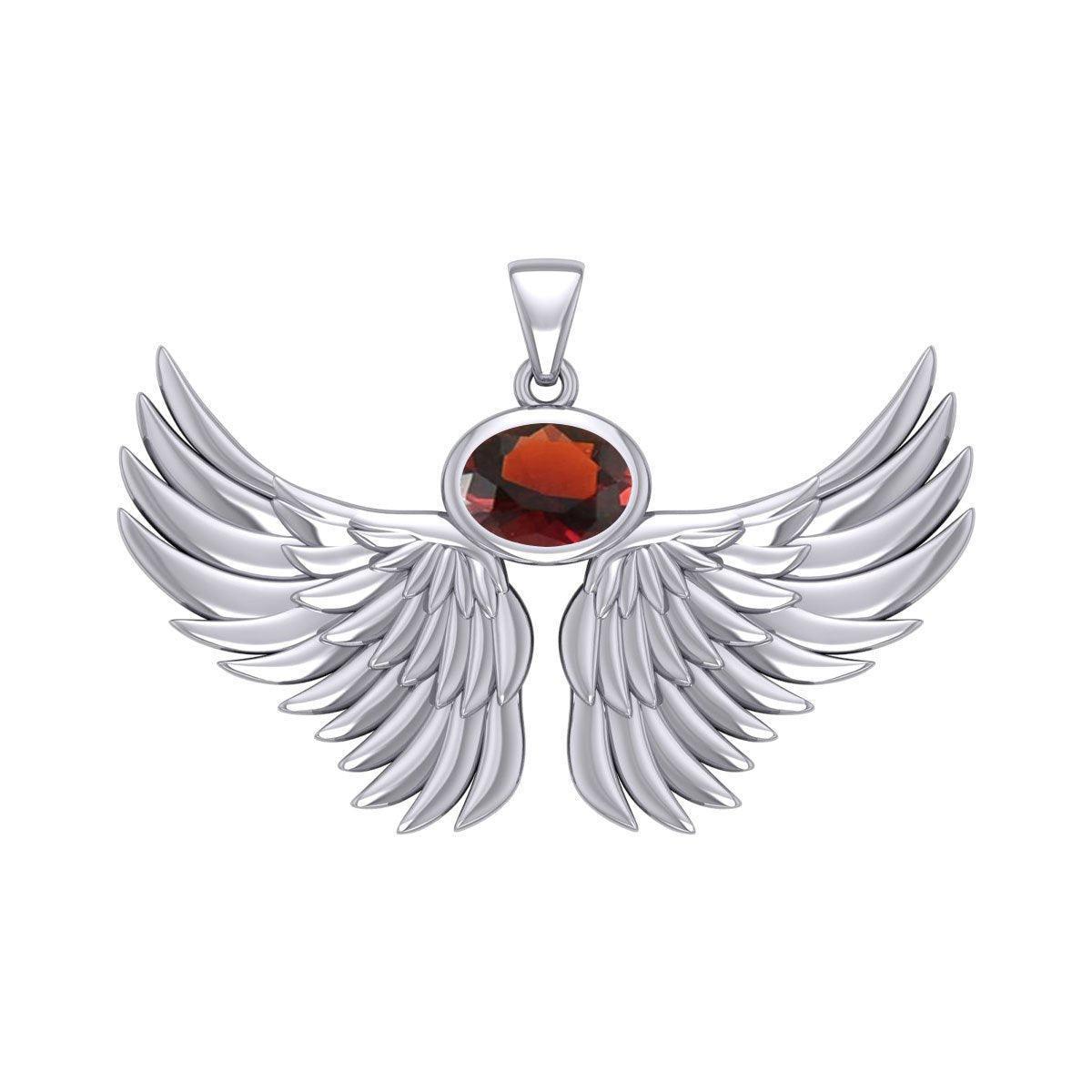 Guardian Angel Wings Silver Pendant with Birthstone TPD5869