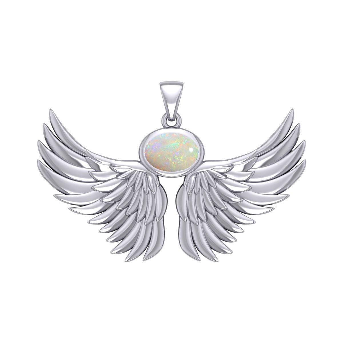 Guardian Angel Wings Silver Pendant with Birthstone TPD5869