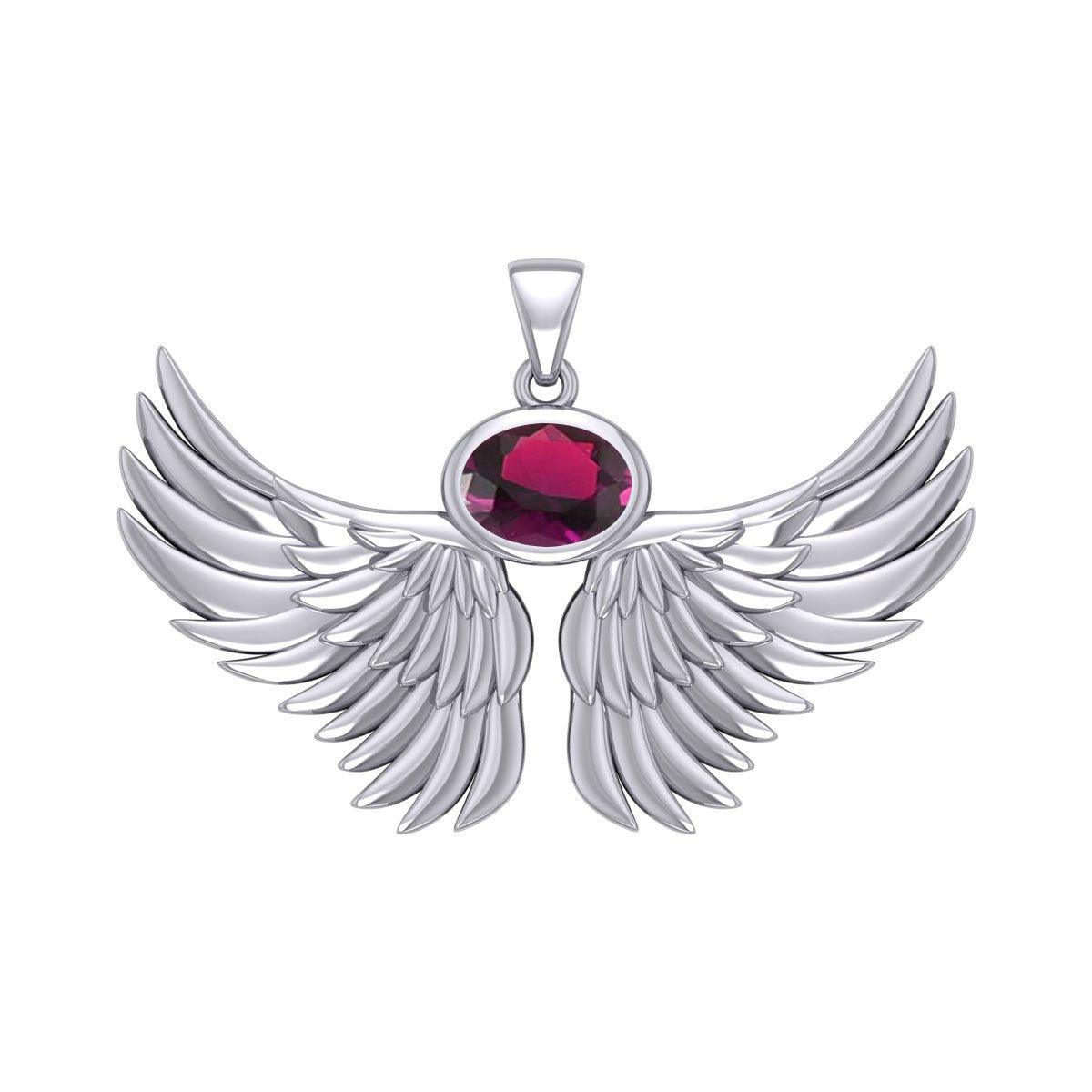 Guardian Angel Wings Silver Pendant with Birthstone TPD5869