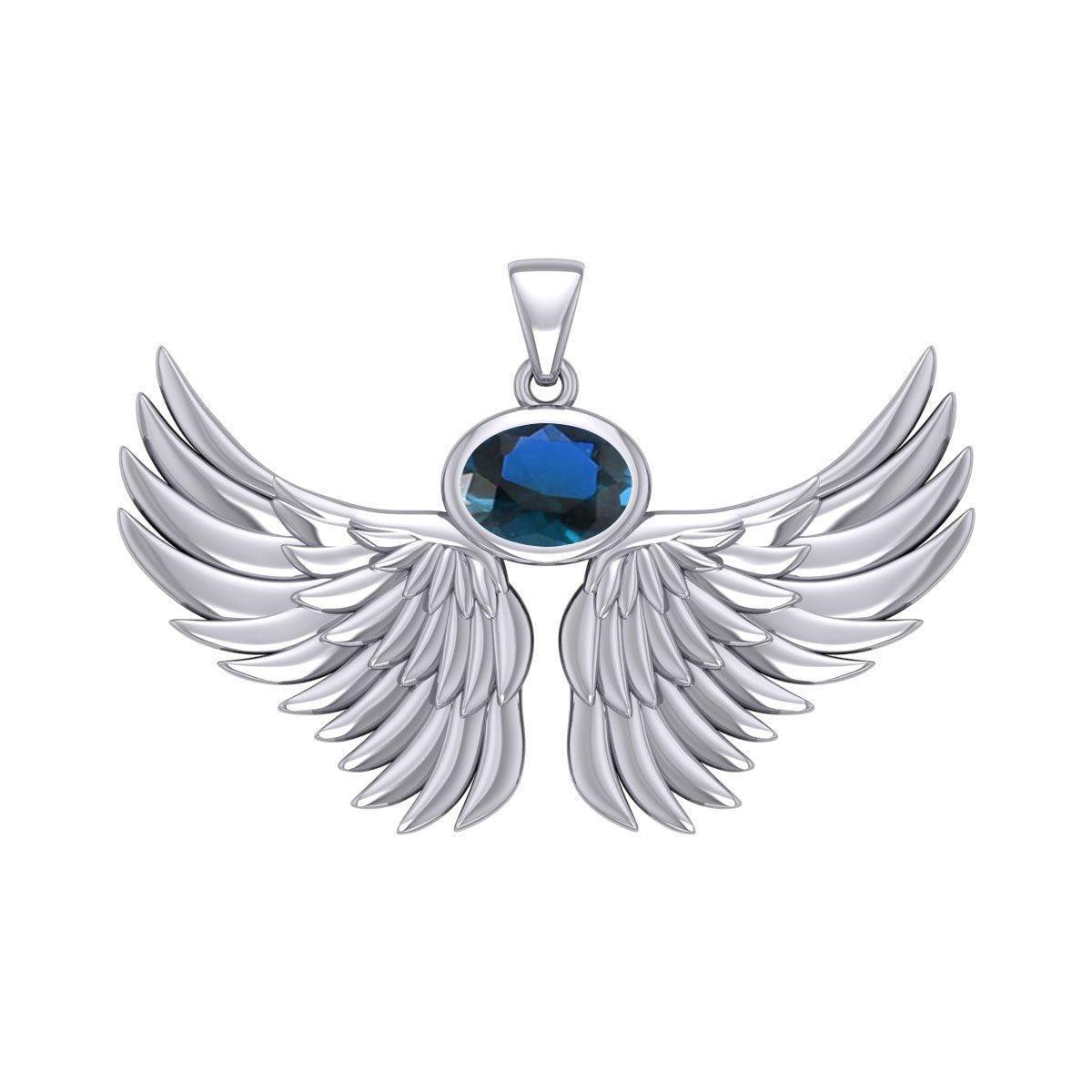 Guardian Angel Wings Silver Pendant with Birthstone TPD5869