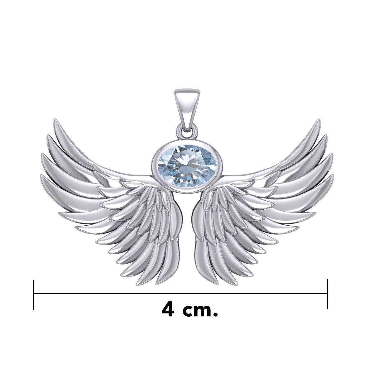 Guardian Angel Wings Silver Pendant with Birthstone TPD5869