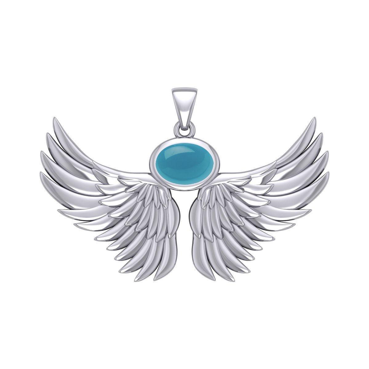 Guardian Angel Wings Silver Pendant with Birthstone TPD5869
