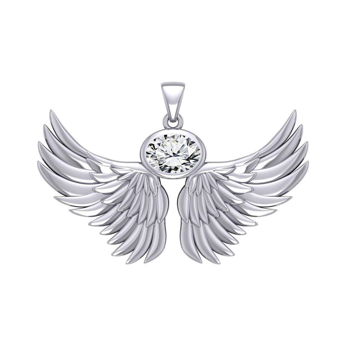 Guardian Angel Wings Silver Pendant with Birthstone TPD5869