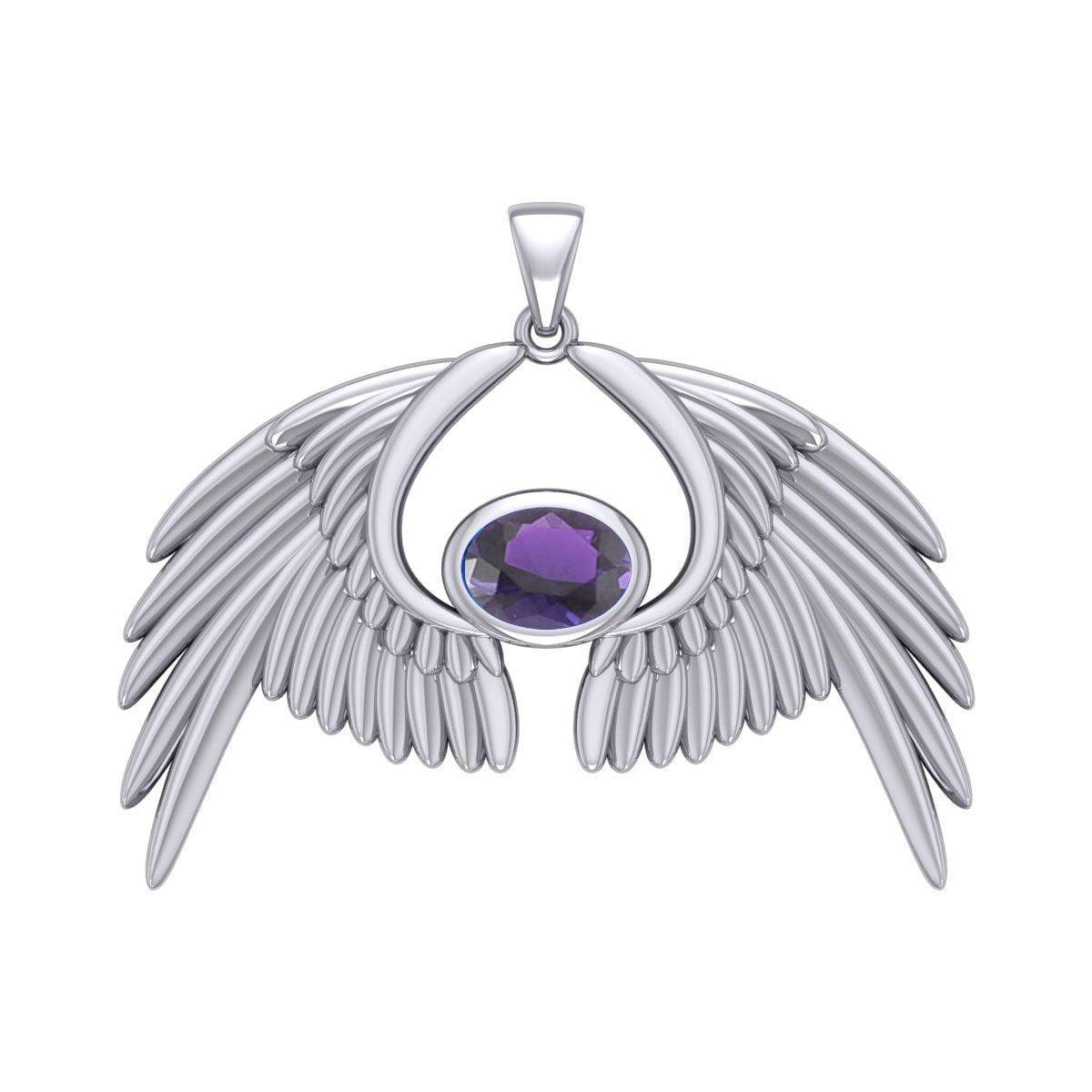 Guardian Angel Wings Silver Pendant with Birthstone TPD5870