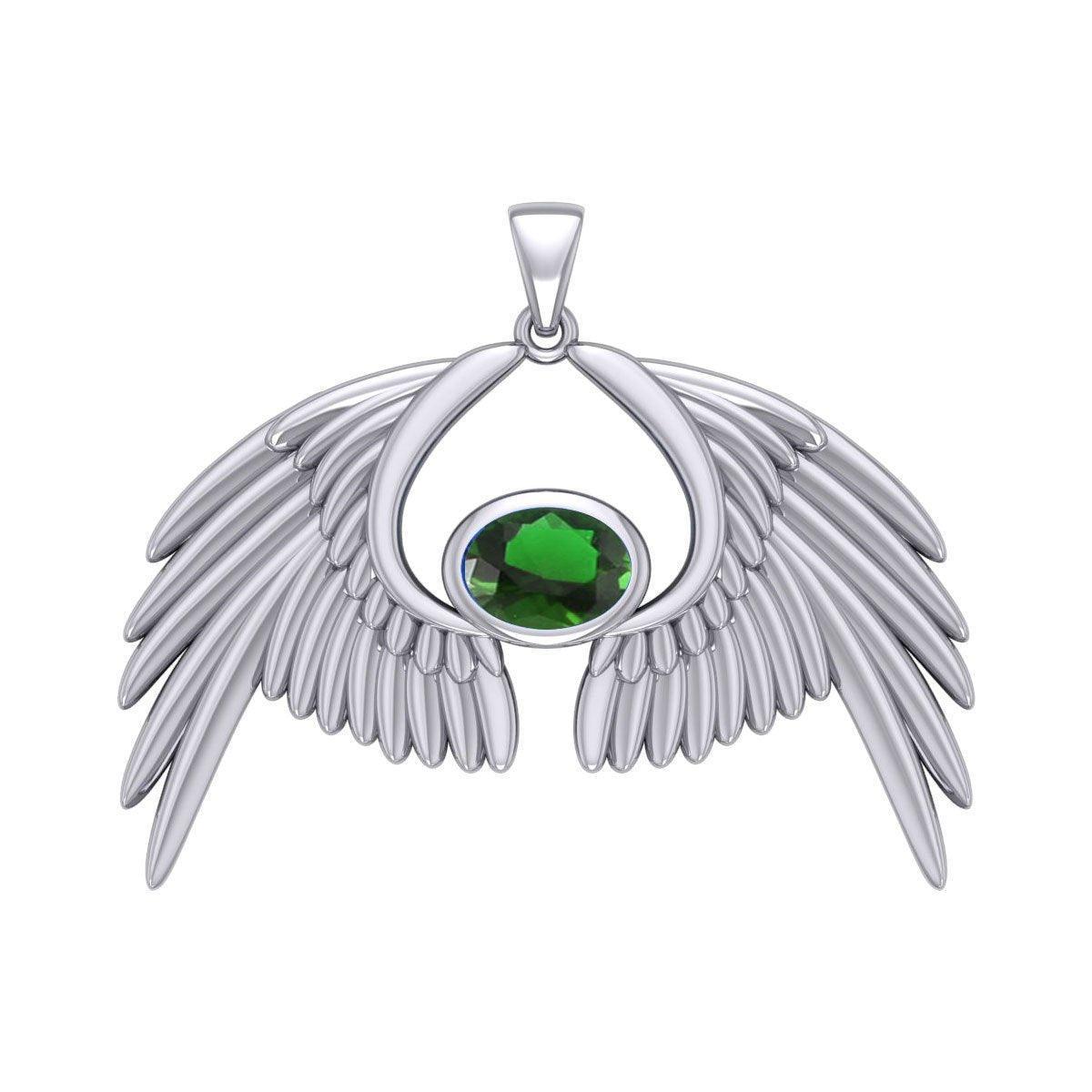Guardian Angel Wings Silver Pendant with Birthstone TPD5870