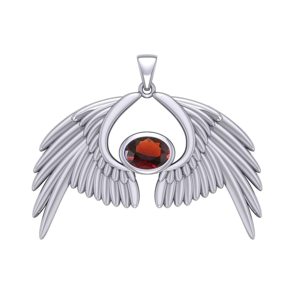 Guardian Angel Wings Silver Pendant with Birthstone TPD5870