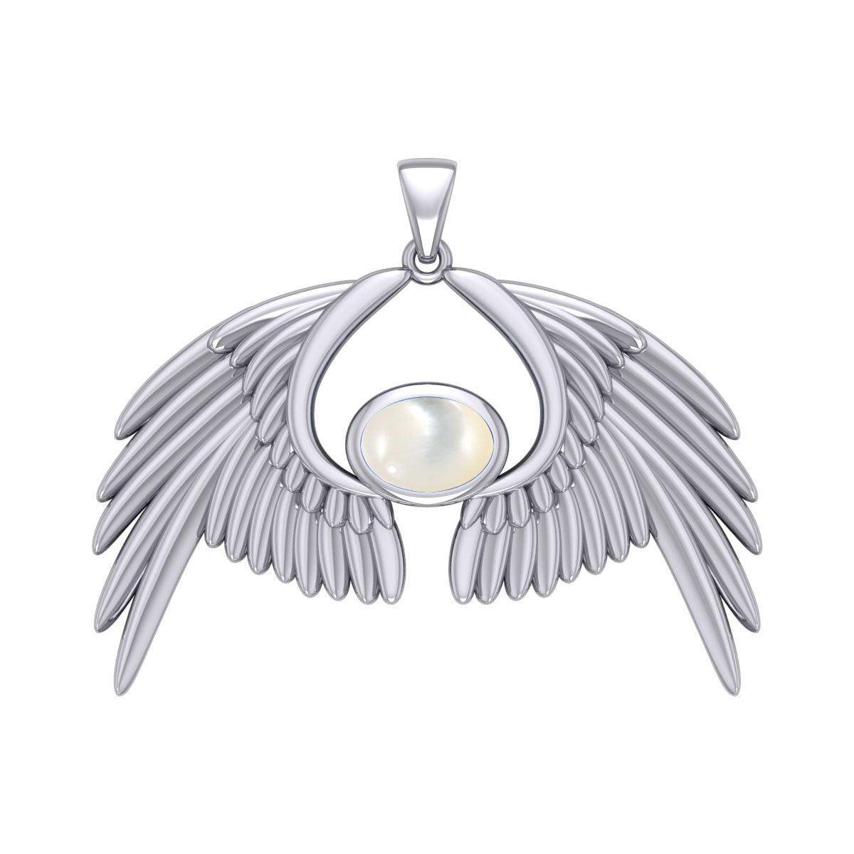 Guardian Angel Wings Silver Pendant with Birthstone TPD5870
