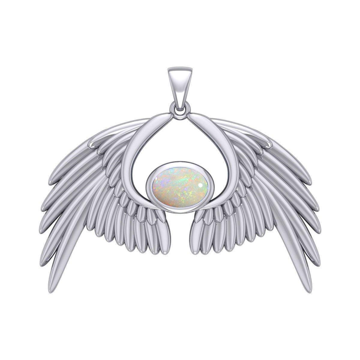 Guardian Angel Wings Silver Pendant with Birthstone TPD5870