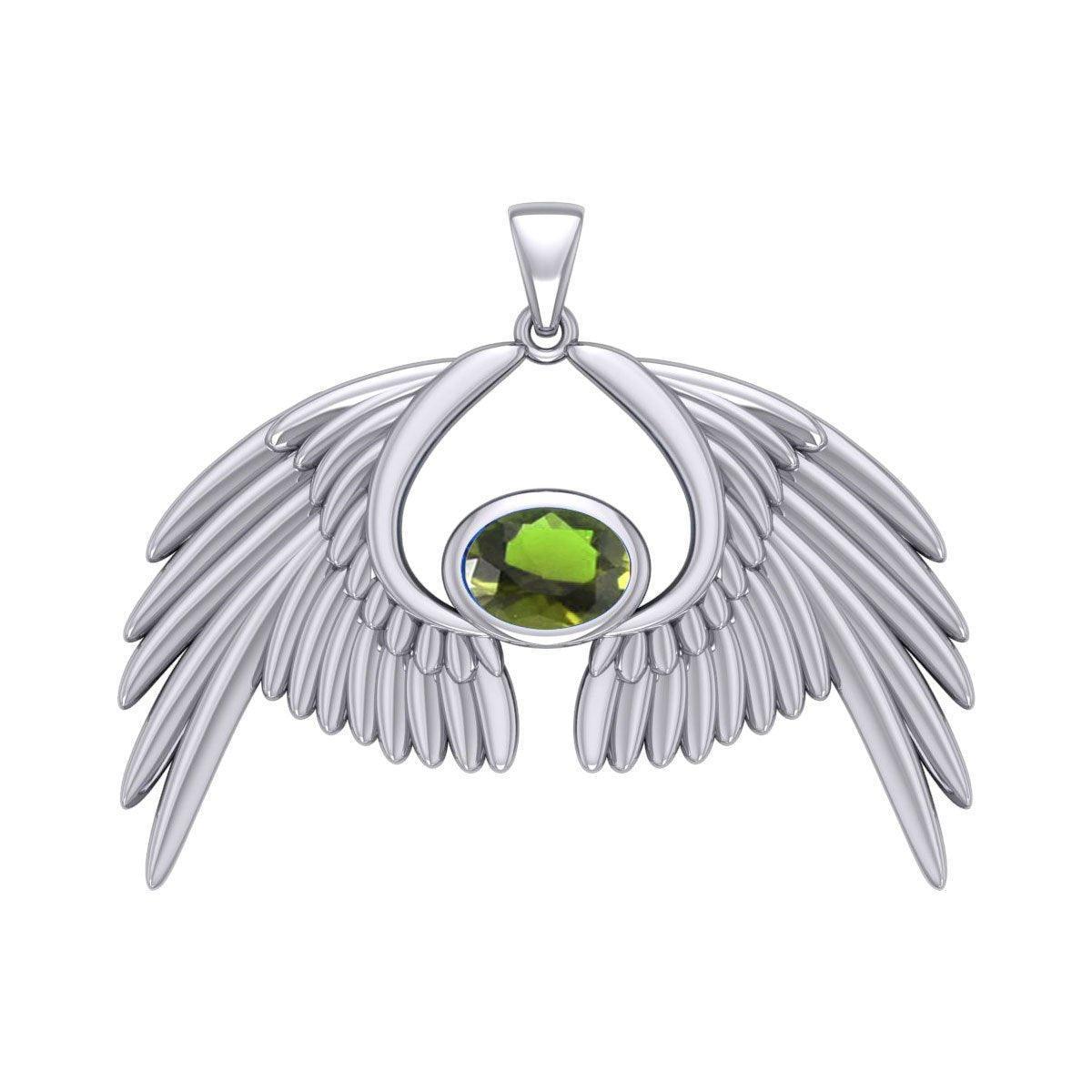 Guardian Angel Wings Silver Pendant with Birthstone TPD5870