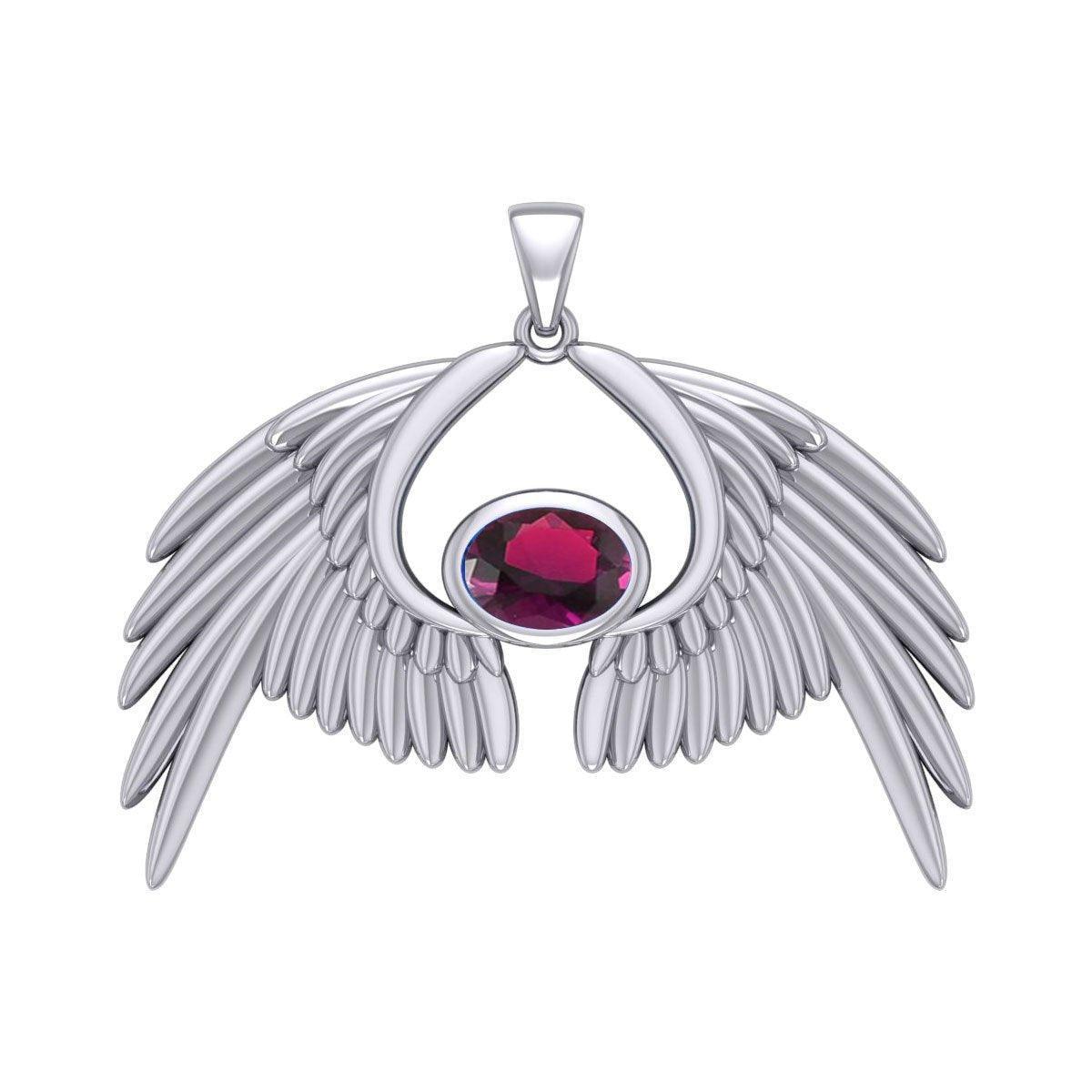 Guardian Angel Wings Silver Pendant with Birthstone TPD5870