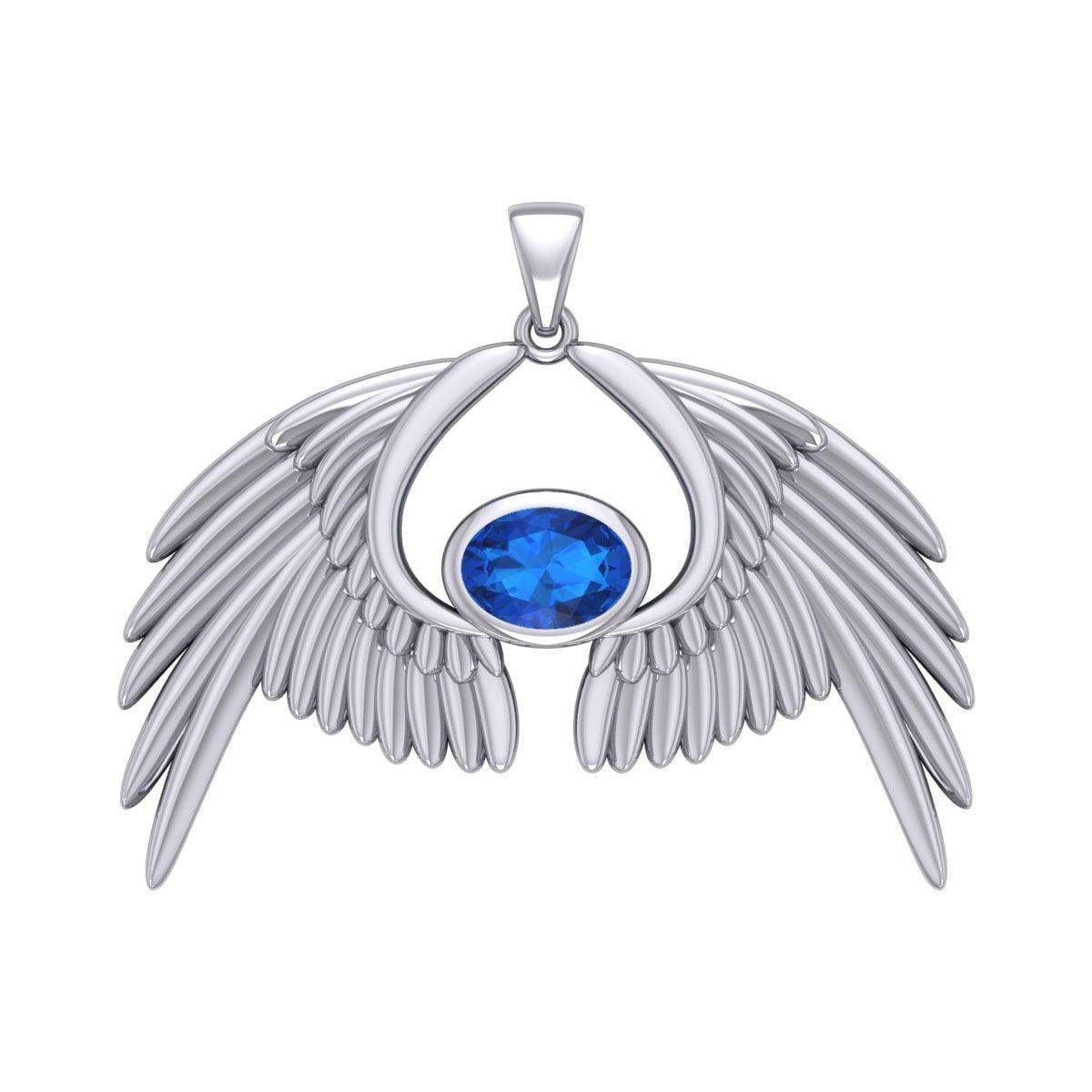 Guardian Angel Wings Silver Pendant with Birthstone TPD5870