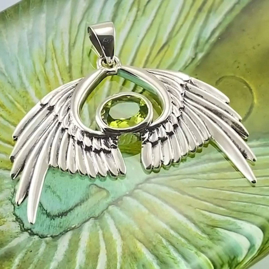 Guardian Angel Wings Silver Pendant with Birthstone TPD5870