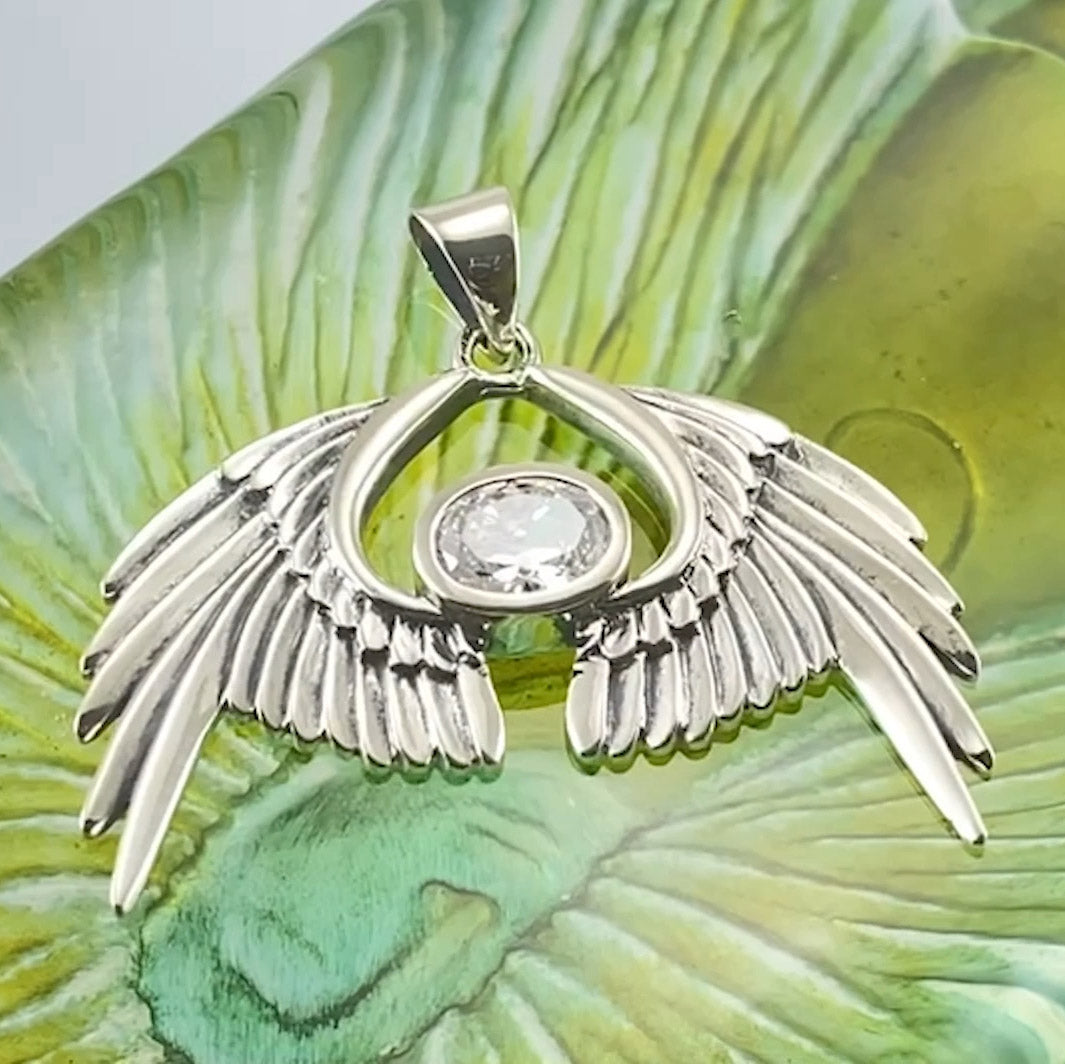 Guardian Angel Wings Silver Pendant with Birthstone TPD5870