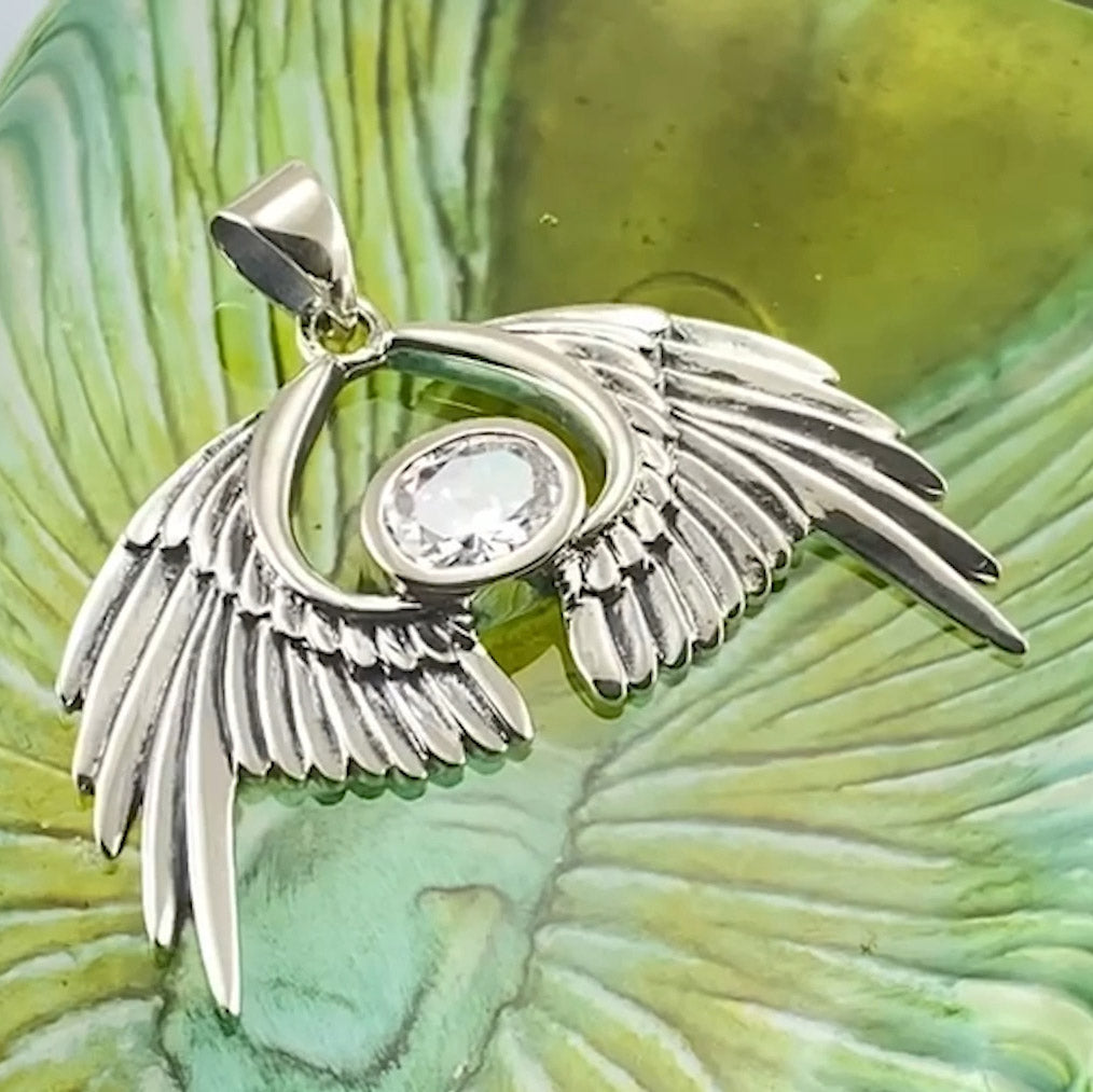 Guardian Angel Wings Silver Pendant with Birthstone TPD5870