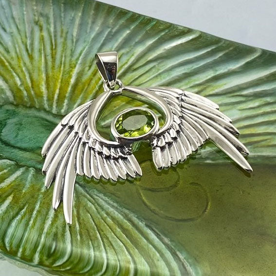 Guardian Angel Wings Silver Pendant with Birthstone TPD5870