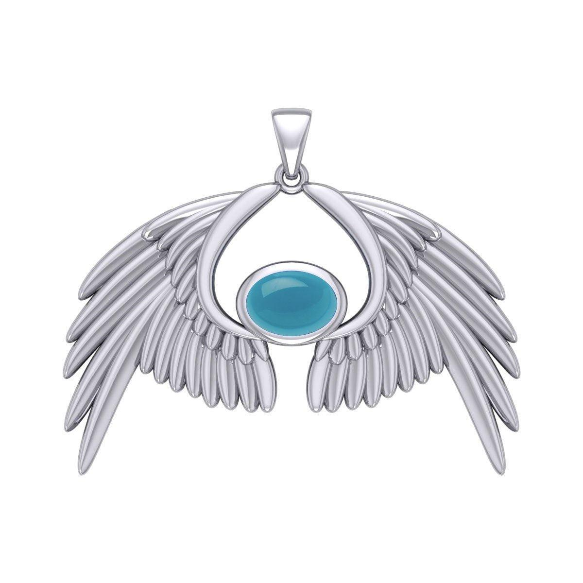 Guardian Angel Wings Silver Pendant with Birthstone TPD5870