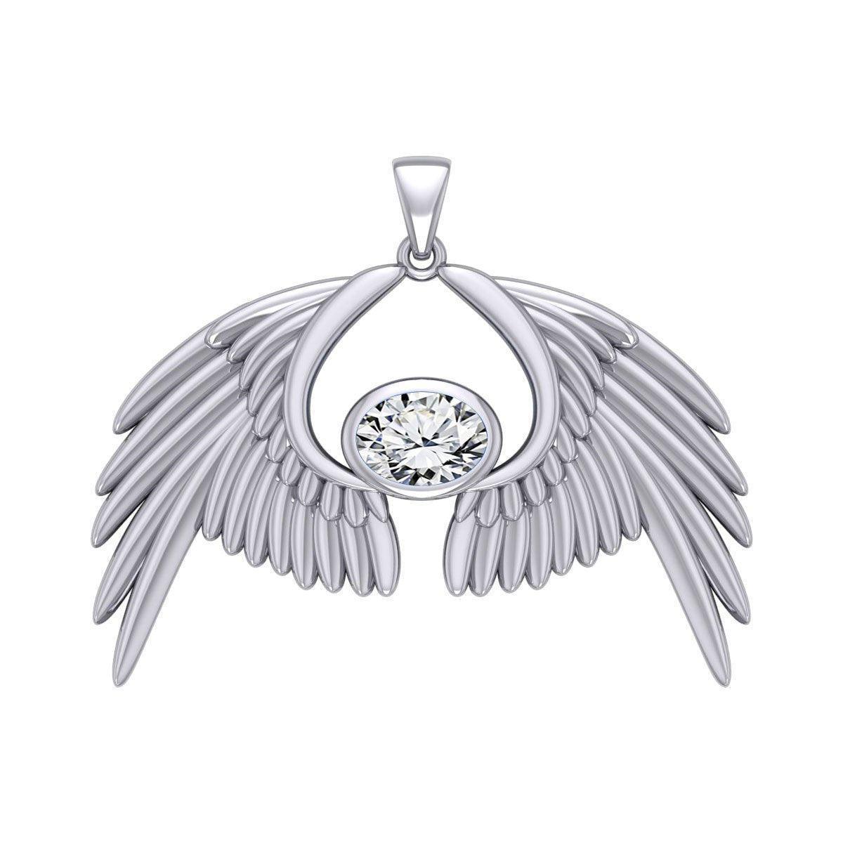 Guardian Angel Wings Silver Pendant with Birthstone TPD5870