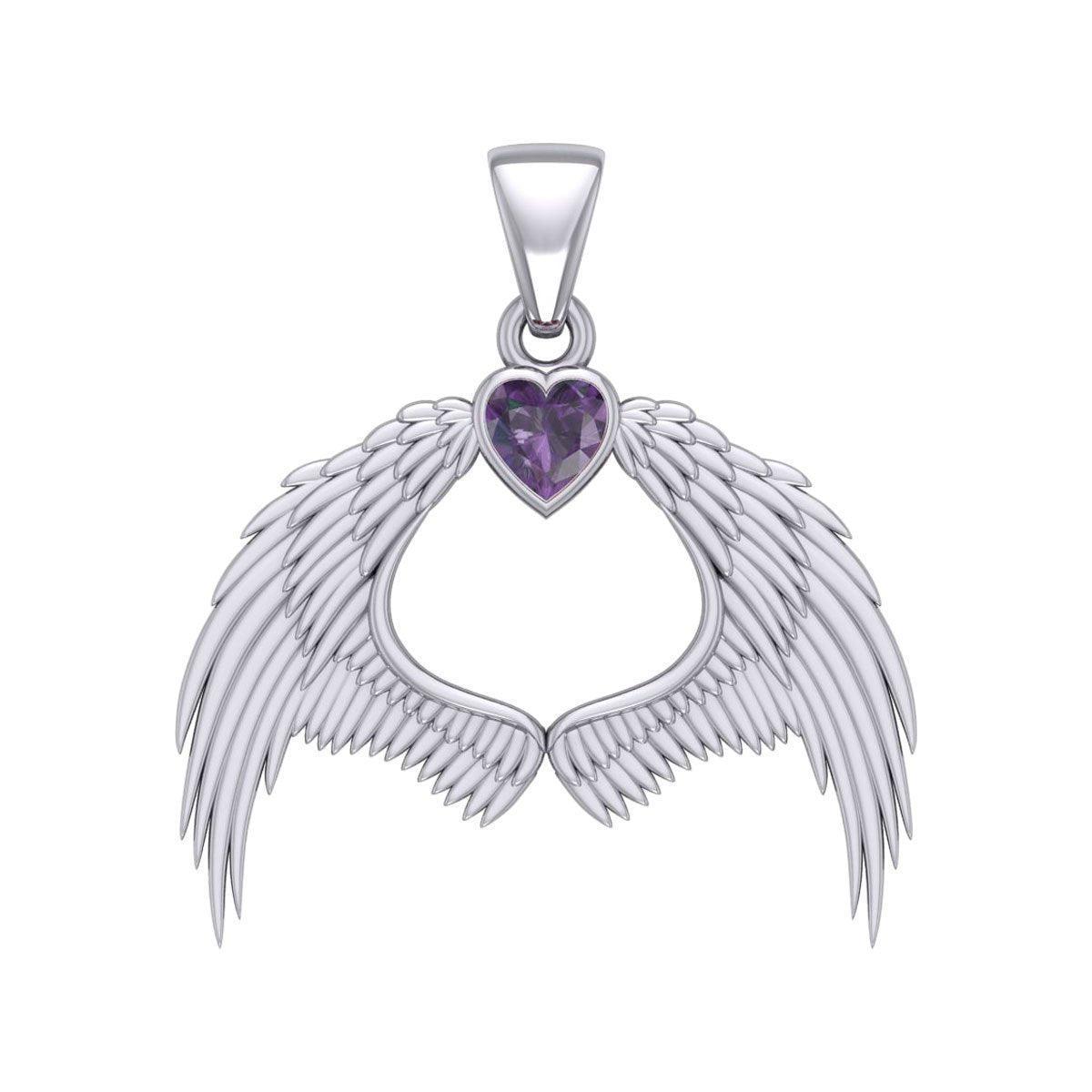 Guardian Angel Wings Silver Pendant with Birthstone TPD5871