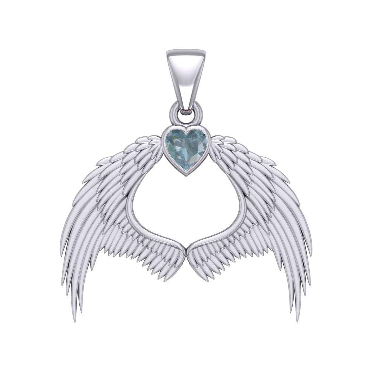 Guardian Angel Wings Silver Pendant with Birthstone TPD5871
