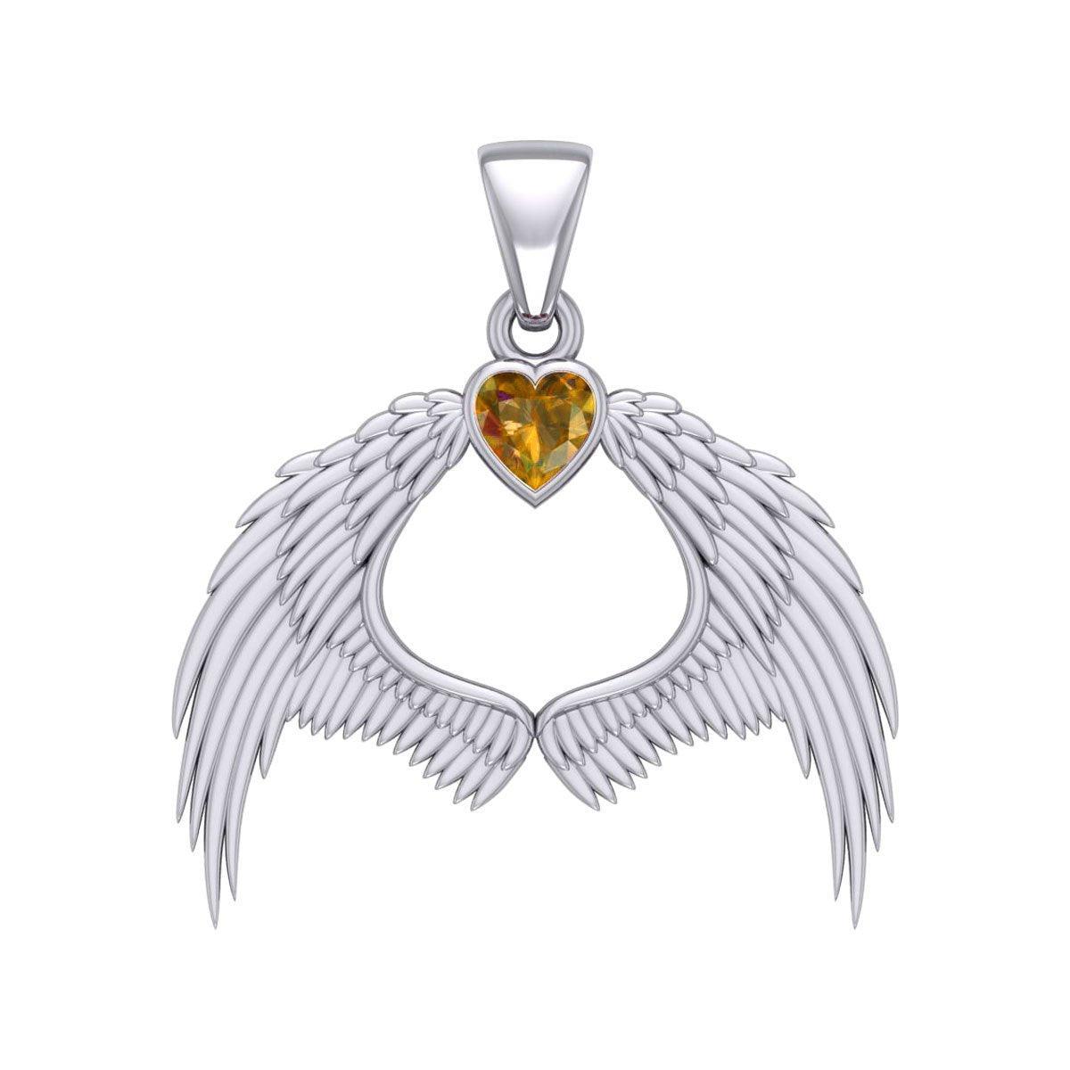 Guardian Angel Wings Silver Pendant with Birthstone TPD5871