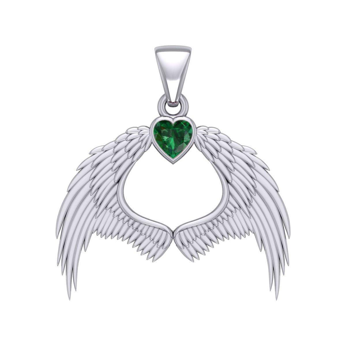 Guardian Angel Wings Silver Pendant with Birthstone TPD5871