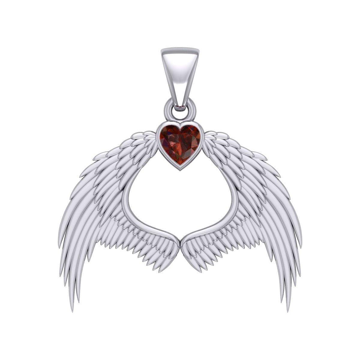 Guardian Angel Wings Silver Pendant with Birthstone TPD5871
