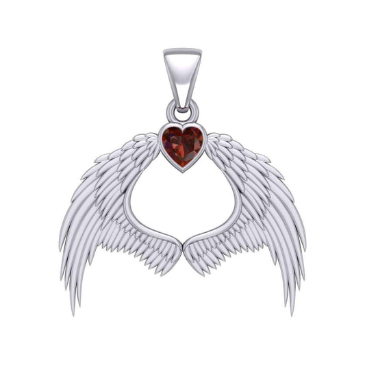 Guardian Angel Wings Silver Pendant with Birthstone TPD5871