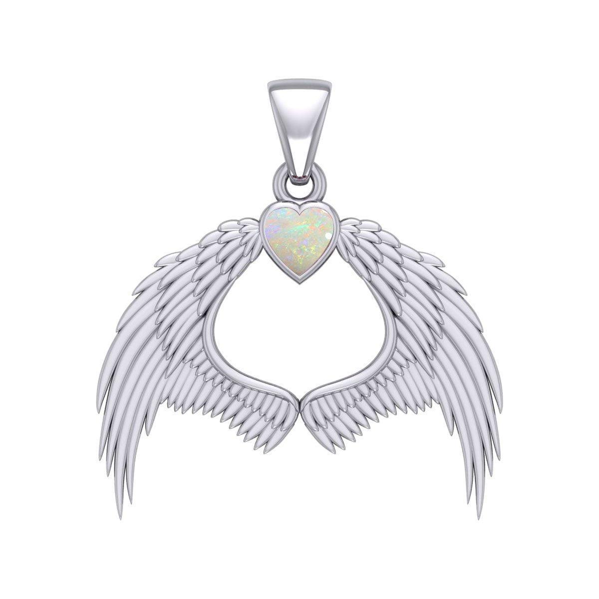 Guardian Angel Wings Silver Pendant with Birthstone TPD5871