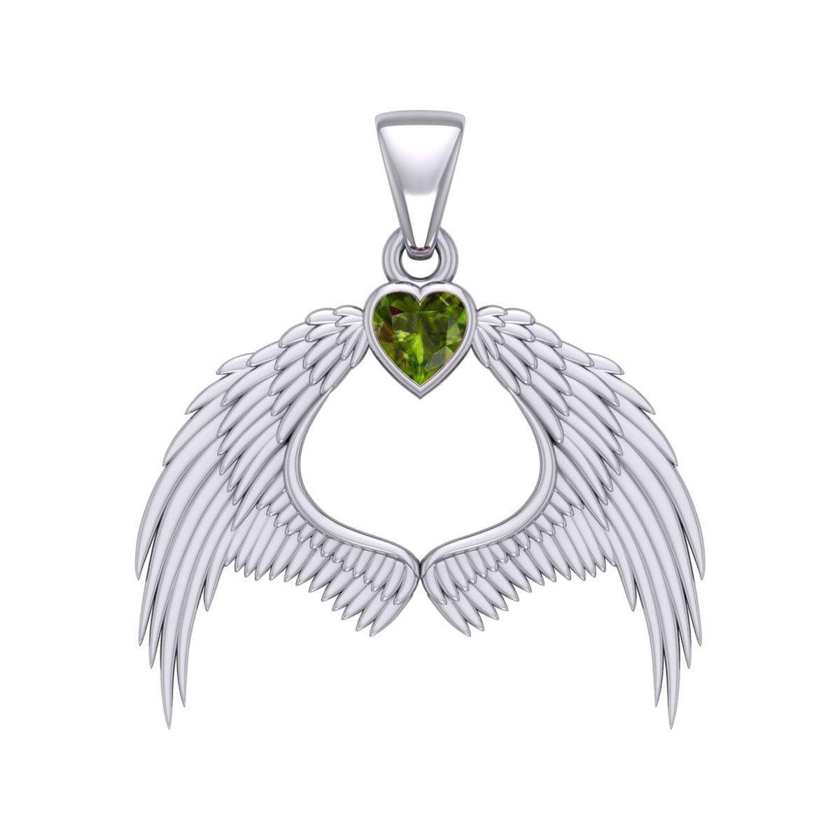 Guardian Angel Wings Silver Pendant with Birthstone TPD5871