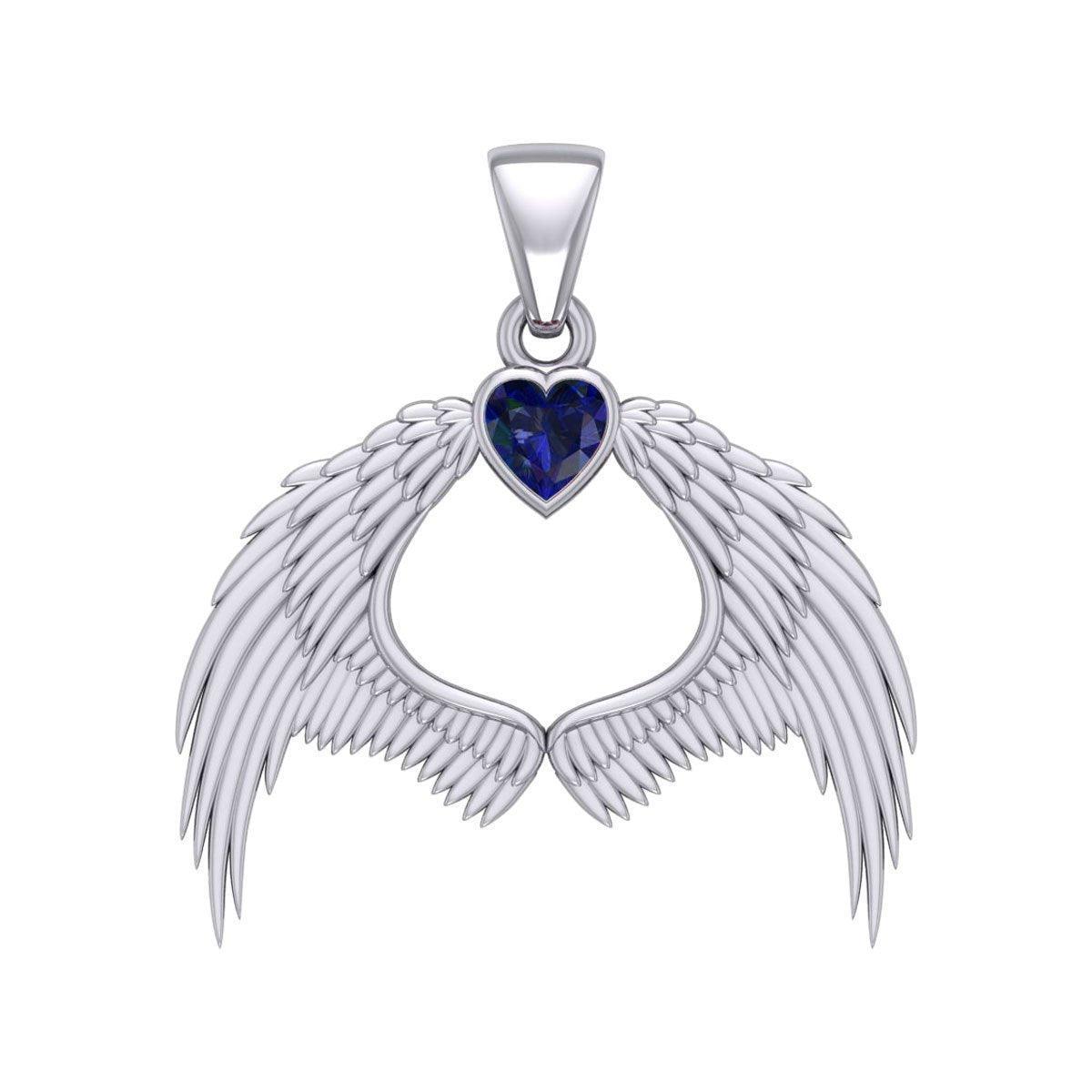 Guardian Angel Wings Silver Pendant with Birthstone TPD5871