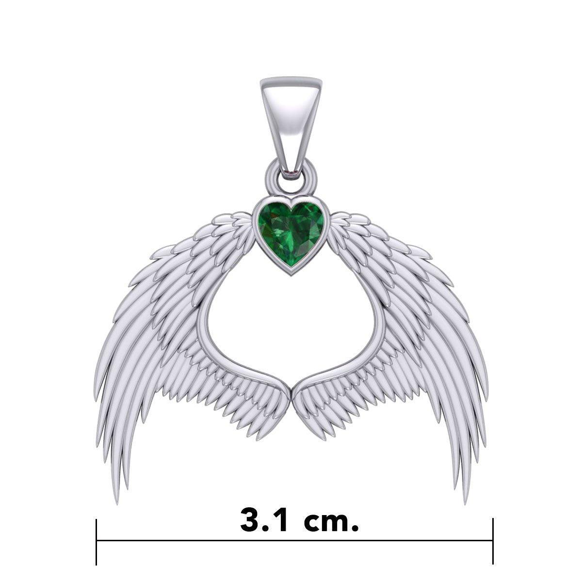 Guardian Angel Wings Silver Pendant with Birthstone TPD5871