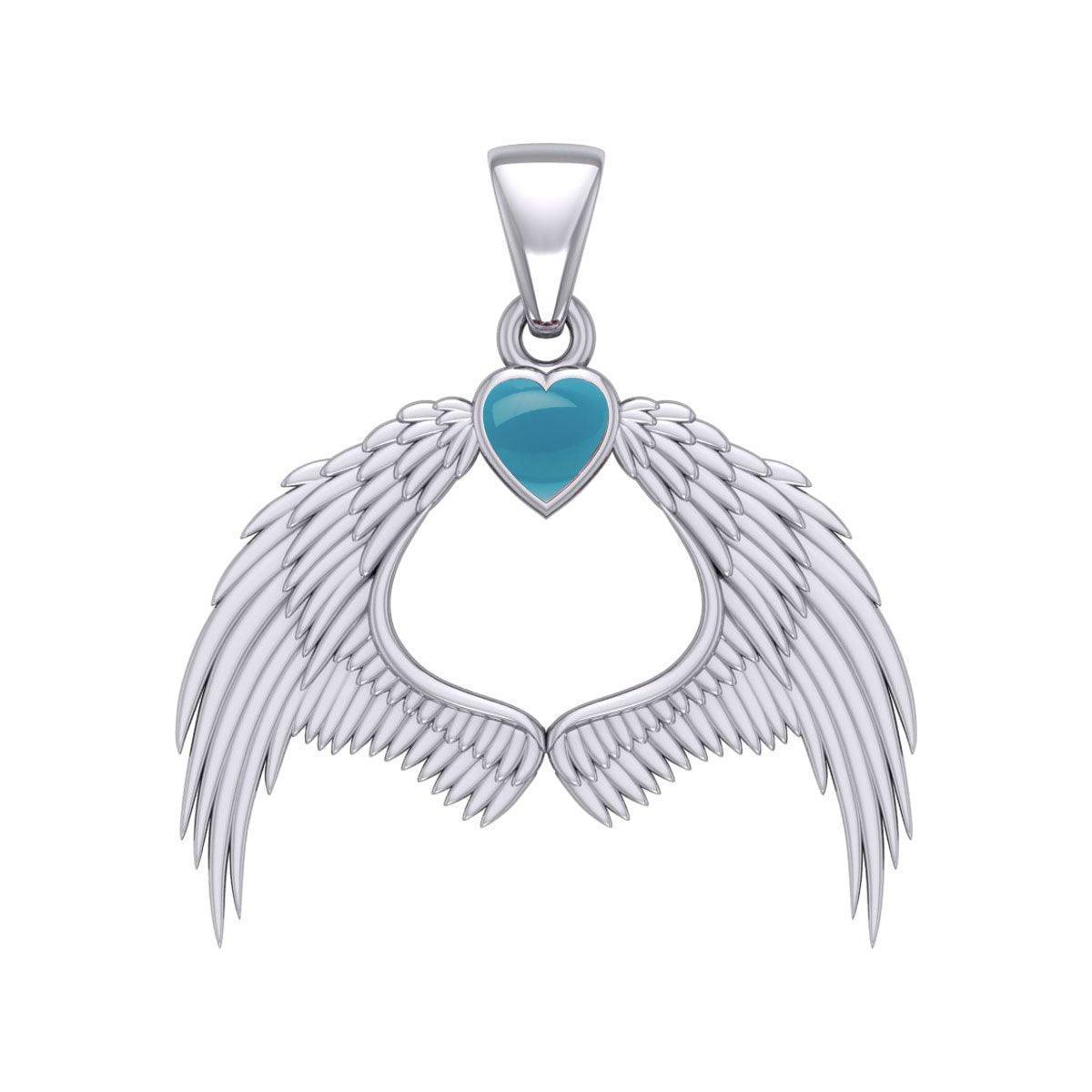 Guardian Angel Wings Silver Pendant with Birthstone TPD5871
