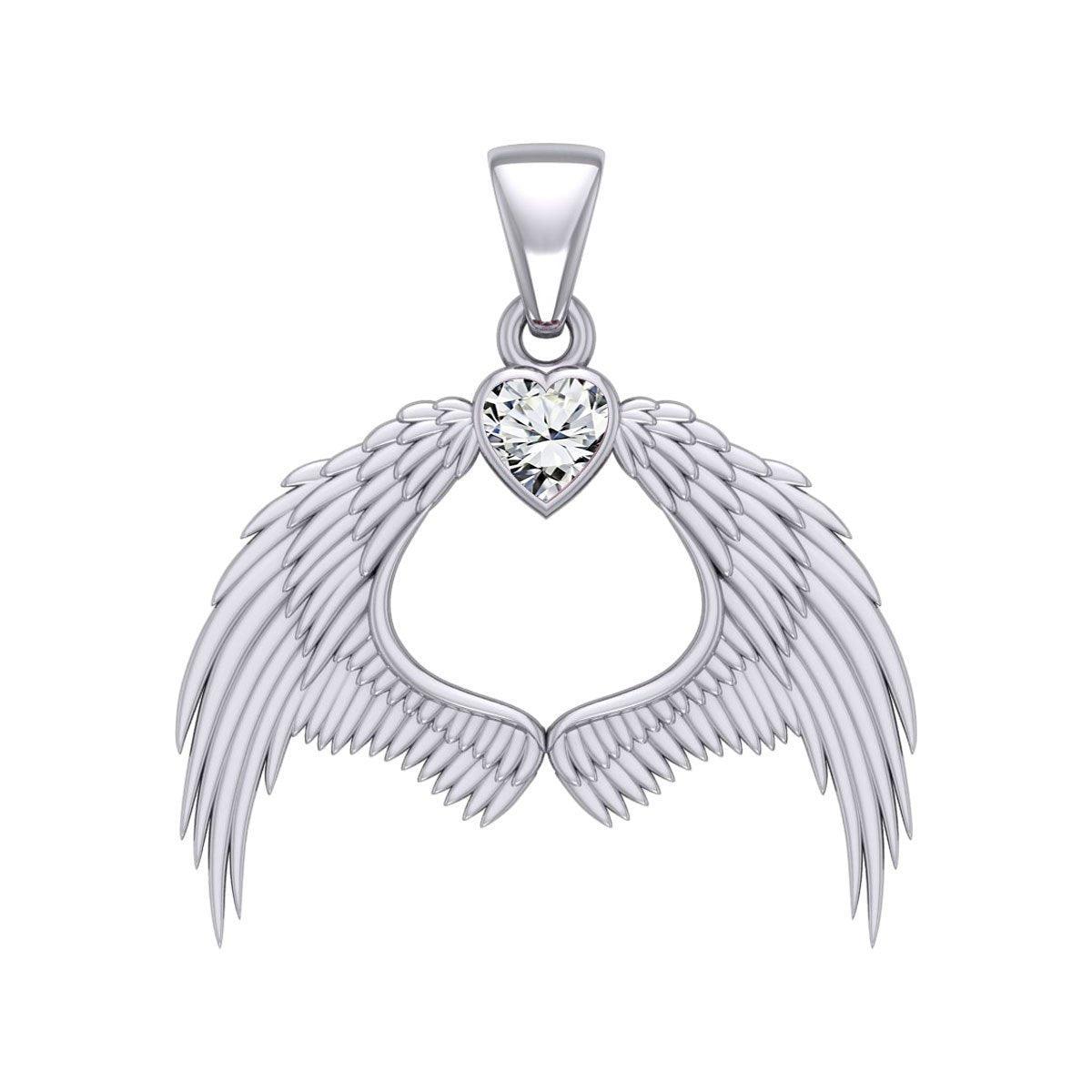 Guardian Angel Wings Silver Pendant with Birthstone TPD5871