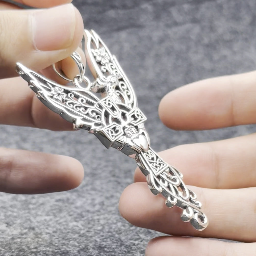 Phoenix Claddagh Cross Filigree Flower Sterling Silver Pendant TPD5872
