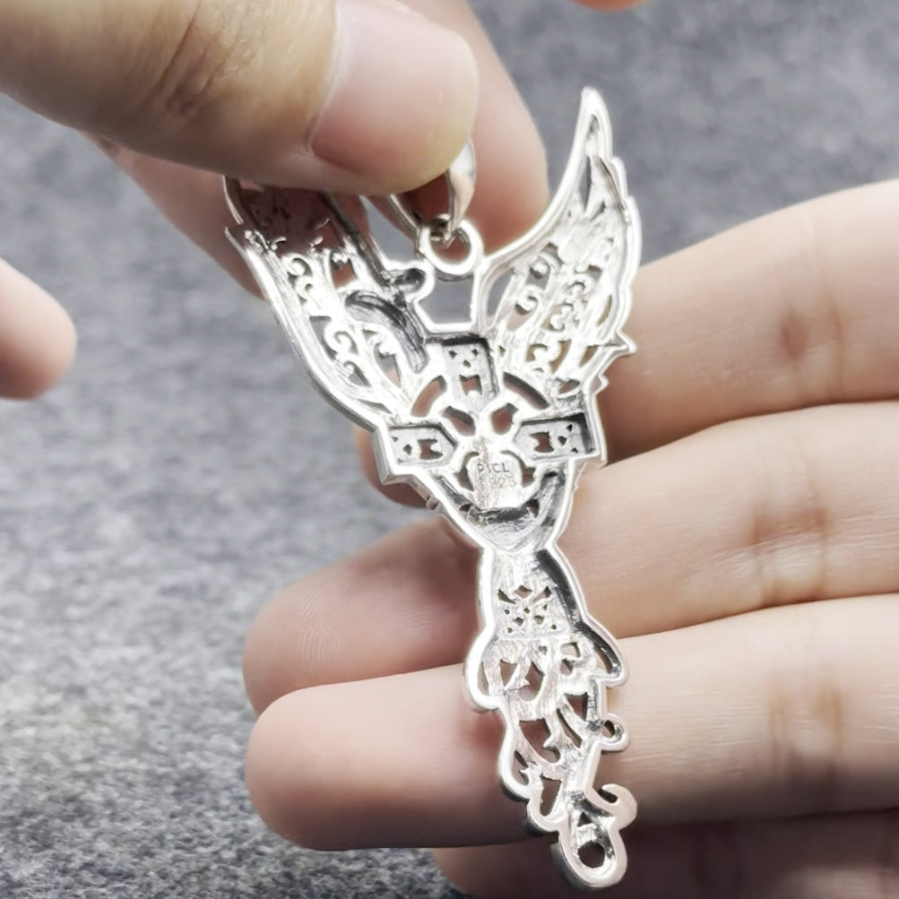 Phoenix Claddagh Cross Filigree Flower Sterling Silver Pendant TPD5872