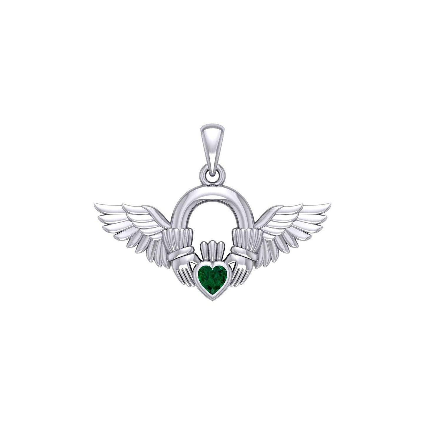 Irish Claddagh with Angel Wing Sterling Silver Pendant TPD5875