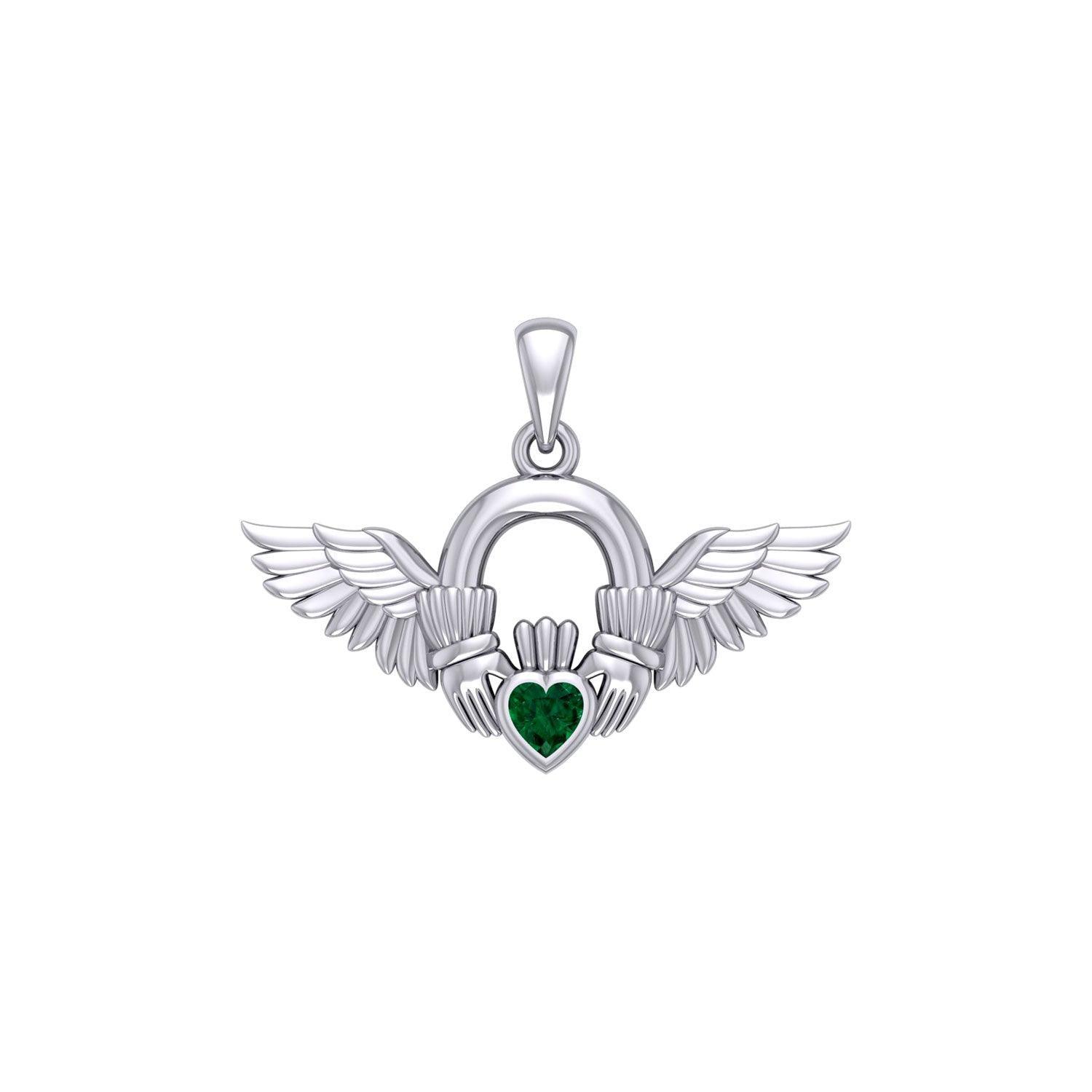 Irish Claddagh with Angel Wing Sterling Silver Pendant TPD5875